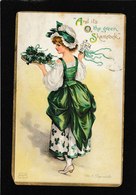 Ellen Clapsaddle Signed-Pretty Young Girl "And It's The Green Shamrock' 1909 - Antique Postcard - Clapsaddle