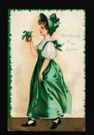 Ellen Clapsaddle Signed-Pretty Young Girl "The Wearing Of The Green" 1908 - Antique Postcard - Clapsaddle
