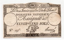 FRANCIA  ASSIGNAT 25 SOLS 1792 P-A-55 - ...-1889 Anciens Francs Circulés Au XIXème