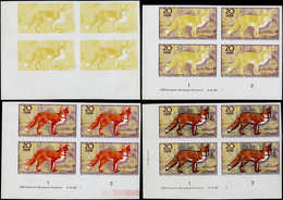 ** Chiens & Canidés - Poste - DDR, Michel 1541, Série De 4 Blocs De 4 Essais Cdf, (Phasendruck), Tous Avec Date Dont 4 N - Chiens