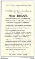 TINTIGNY ..-- Mme Marie HINQUE , épouse De Mr Jules PRIEUR , Née à HARINSART En 1886 , Décédée En 1939 . - Tintigny