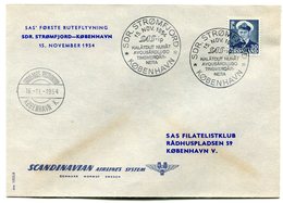 RC 15713 GROENLAND 1954 STOMFJORD - KOBENHAVN -  GREENLAND SAS FFC 1er VOL TB - Postmarks