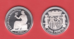 ESPAÑA II REPÚBLICA 1 PESETA 1.933  #3-4   PLATA / SILVER PROOF  SC/UNC  T-DL-12.332 - 1 Peseta