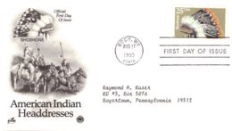 FDC USA 1990 Indiens D'Amérique Coiffe à Plumes Shoshone - Indiens D'Amérique