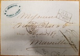 O) 1859 ARGENTINA - BUENOS AYRES, PREPHILATELY G. B.  - MARITIME MAIL - CALAIS, RATE MANUSCRIPT, TO MARSEILLE, XF - Lettres & Documents