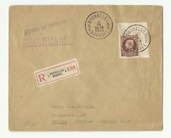 N°218 - 5Fr. Petit MONTENEZ, Coin De Feuille, Obl. Sc BRUXELLES 5 Sur Lettre Recommandée Du 2-XII-1929 Vers Prague.  COB - 1921-1925 Petit Montenez
