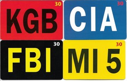 "KGB - CIA - FBI - MI5." 4 Phonecards Denmark.  H-1023 - Politie