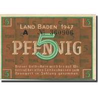Billet, Allemagne, Baden, 5 Pfennig, 1947, KM:S1001a, SPL - Otros & Sin Clasificación