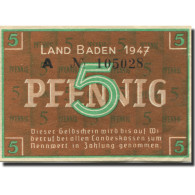 Billet, Allemagne, Baden, 5 Pfennig, 1947, KM:S1001a, SPL - Sonstige & Ohne Zuordnung