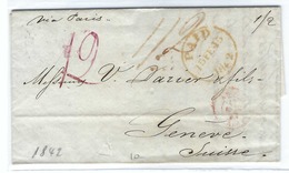 GRANDE BRETAGNE Préphilatélie: LAC De Londres Pour Genève (Suisse) Du 15.I.1842, Taxée à 1,20 Fr. (12 Décimes) - ...-1840 Precursores