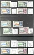 1935 Silver Jubilee, SG 143/146, Three Complete Sets Showing A Range Of Identified Unlisted MINOR VARIETIES, Fine Mint.  - British Honduras (...-1970)