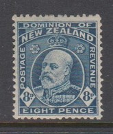 New Zealand SG 393 1909 King Edward VII Eight Pence Indigo Blue,brown Gum,mint Hinged - Nuovi
