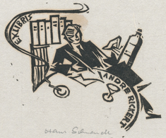 Ex Libris Andre Rickert - Hans Schmandt (1920-1993) Gesigneerde Houtsnede - Exlibris