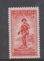 New Zealand SG 592 1938 Charity 21st Anniversary Of Anzac One Penny Scarlet, Mint Never Hinged - Unused Stamps