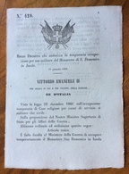 IMOLA MONASTERO DI S.DOMENICO - REGIO DECRETO 19/1/1862( ORIGINALE) Per "temporanea Occupazione Per Uso Militare" - Décrets & Lois