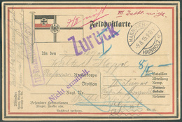 Allemagne Feldpostkarte Dc HANNOVER 9.8.1915 Vers Gent (BE) + Griffes Violettes ZURÜCK, II.Bataillon Nichtt Et Nicht Erm - Sonstige & Ohne Zuordnung