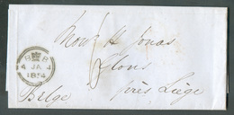 LAC De LONDON 4/1 1854 Vers Glons + (verso) Dc ANGLETERRE PAR OSTENDE - 15264 - Doorgangstempels