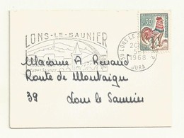 COQ DECARIS  SUR  MINI ENVELOPPE  7.4 X 10 Cm + FLAMME LONS LE SAUNIER - 1962-1965 Haan Van Decaris