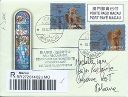 MACAU 2018 CHRISTMAS GREETING CARD & POSTAGE PAID COVER REGISTERD USAGE TO COLOANE, BEAUTIFUL COVER & CARD - Postal Stationery