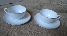 Scandinavian Pottery Sweden Lidkoping Alp 2x Porcelain Coffee Cup & Saucer White - Other & Unclassified