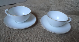 Scandinavian Pottery Sweden Lidkoping Alp 2x Porcelain Coffee Cup & Saucer White - Sonstige & Ohne Zuordnung