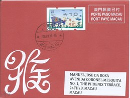 MACAU 2016 LUNAR YEAR OF THE MONKEY GREETING CARD & POSTAGE PAID COVER LOCAL USAGE - Entiers Postaux