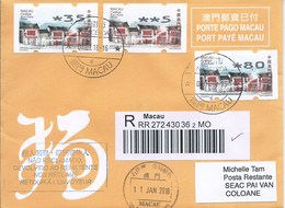 MACAU 2018 LUNAR YEAR OF THE DOG GREETING CARD & POSTAGE PAID COVER FIRST DAY USAGE TO COLOANE - Enteros Postales