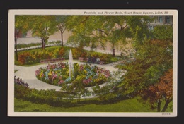 Fountain & Flower Beds Court House Square Joliet, IL - 1940s - Unused - Joliet