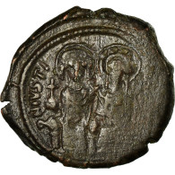 Monnaie, Justin II, Follis, 566-567, Constantinople, TB+, Cuivre, Sear:360 - Byzantines