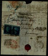 GREAT BRITAIN 1849 LETTER SENT IN 1849 WITH PAIR TWOPENCE BLUE IMPERF AND WITH TO PAY VF !! - Covers & Documents