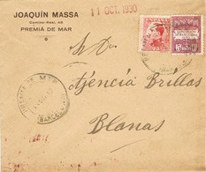 36154. Carta PREMIÁ De MAR (barcelona) 1930. Sello Recargo Exposicion - Barcelona