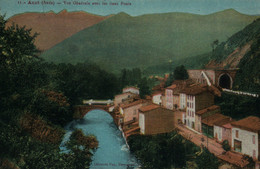 Axat (Aude) Vue Générale Avec Les Deux Ponts - Librairie Fau - Carte Colorisée N° 11 - Axat