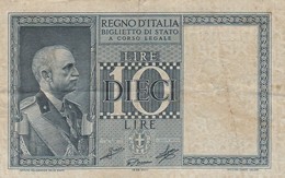 BANCONOTA: 10 LIRE, IMPERO BIGLIETTO DI STATO, VITTORIO EMANUELE III, 1939-XVIII - ORIGINALE 100% - LEGGI - Otros & Sin Clasificación