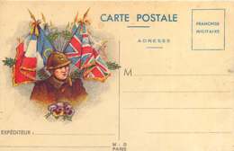210320 - MILITARIA GUERRE 1939 45 FM Illustration Couleur Poilu Soldat Pensée Drapeaux - Storia Postale
