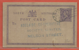 AUSTRALIE DU SUD ENTIER POSTAL DE 1887 DE ADELAIDE - Briefe U. Dokumente