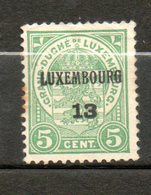 LUXEMBOURG Préoblitéré 13 Sur 5c Vert 1907 N° 92 - 1907-24 Wapenschild