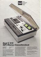 (AD387) Original Werbung Und Bedienungsanleitung DUAL C919 Kassettendeck, 1976 - Manuali Di Riparazione