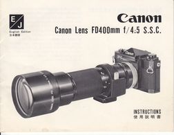 (AD396) Original Bedienungsanleitung CANON Objektiv Canon Lens FD400mm F/4:5 S.S.C. - Shop-Manuals