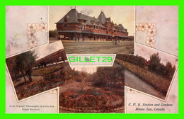 MOOSE JAW, SASKATCHEWAN - C. P. R. STATION AND GARDENS - 4 MULTIVUES - ANIMATED - LEWIS RICE, ILLUSTRATOR & PUB. - - Sonstige & Ohne Zuordnung