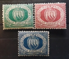 SAINT MARIN / SAN MARINO ,1895,3 Timbres , Yvert No 27, 28, 30, 5 C Vert , 10 C Rouge Brun, 25 C Bleu , Neufs *  MH, TB - Neufs