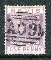 Nevis - St Kitts & Nevis - 1879-80 QV - Wmk. Crown CC - 1d Lilac-mauve Used (SG 23) - St.Christopher-Nevis & Anguilla (...-1980)