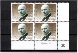 Estonia 2012.Writer Oskar Luts. Block Of 4. Michel # 719 - Estonie