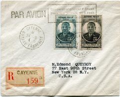 GUYANE LETTRE RECOMMANDEE PAR AVION DEPART CAYENNE 24-9-45 GUYANE FRANCAISE POUR LES ETATS-UNIS - Lettres & Documents