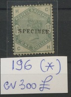 ONE Shilling SPECIMEN. No Gum  Yv. 85 Avec Spécimen Non Coté  SG 196 = 300-£.(*) No Glue  Good Centering - Unused Stamps