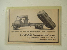 Camion Renault 7 T  Avec Benne à Bascule Ets FOUCHEE   - Coupure De Presse De 1920 - Camion