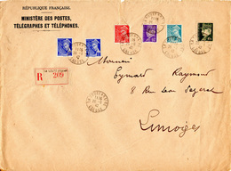 Enveloppe MINISTERE DES POSTES Avec Recommandé - Type Mercure 10c - 30c - 50c - Pétain 60c - 4f50 - Brieven En Documenten