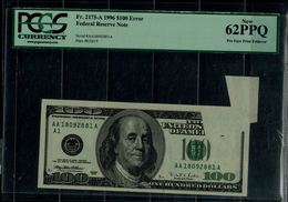 UNITED STATES OF AMERICA  1996 BANKNOTES 100$ ERRORS WITH CERTIFICATE UNC VERY RARE!! - Errori