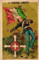 2 Litho Trade Cards, Military Order DECORATION C1880  THERRIN, ANGERS, SPAIN ITALY Medals Medailles DECORATION RIBBON - Spagna