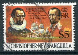 St Kitts, Nevis & Anguilla 1970-74 Pirates - $5 Drake And Hawkins Used (SG 221) - St.Christopher-Nevis-Anguilla (...-1980)