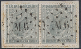 émission 1865 - N°17 En Paire Sur Fragment De Lettre Obl Ambulant Pt M.6 (Bruxelles - Namur) - 1865-1866 Profile Left